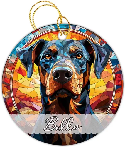 Vista 19 de Amstaff - Adornos personalizados para perros Amstaff para árbol de Navidad con nombre, adorno estilo vitral para perros, regalos para amantes