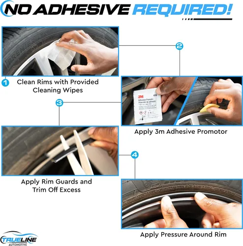Vista 6 de True Line Automotive Protector de llanta para ruedas de coche (negro brillante), protector de rueda en forma de L, cinta adhesiva 3M