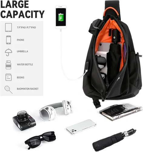 Vista 2 de Bolso bandolera antirrobo para hombres y mujeres, mochila pequeña con un hombro, bolsa de pecho y mochila resistente al agua, Mochilas Sling