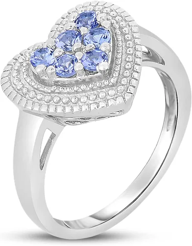 Vista 2 de Femme Luxe Anillo en forma de corazón de tanzanita de 0.33 GTW en plata de ley 925. Embalaje listo para regalo, talla 7, Metal precioso., Tanzanita