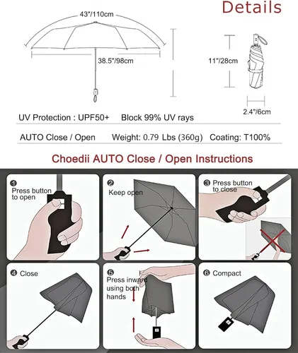 Vista 7 de Paraguas solar con protección UV UPF 50+ compacto portátil para viaje, parasol de apertura automática a prueba de viento e impermeable, plegable