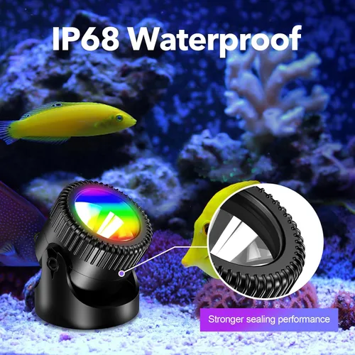 Vista 4 de Luces de Estanque Solares, Luces de Estanque RGB LED Impermeables IP68, Luz Solar Subacuática con Batería de 2200mAh con Dos Opciones de Modo