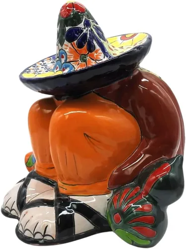 Vista 5 de Pancho Cowboy - Figura grande pintada a mano para interiores y exteriores, multicolor esmaltada (Puebla)