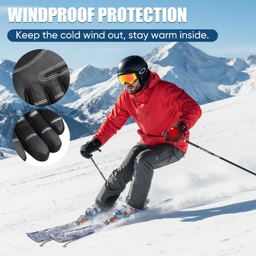 Vista 2 de Guantes térmicos antideslizantes e impermeables de invierno para hombres y mujeres, resistentes al viento, para clima frío, motociclismo, ciclismo