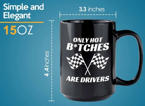 Vista 5 de Taza de café Racer de 15 onzas, color negro, solo conductores calientes, Fuel Speed Racer Car Guys Circuit, regalos para él, papá, hombres, novio