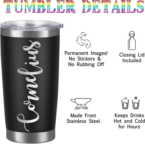 Vista 4 de Vasos personalizados con nombres, tapas y pajitas, tazas de viaje grabadas con láser personalizadas de 20 onzas, vasos aislados personalizados
