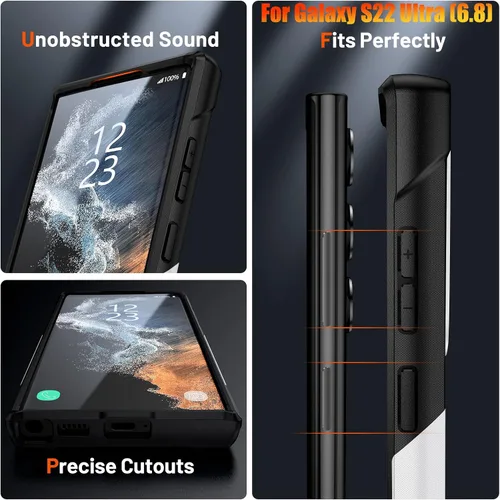 Vista 6 de Funda resistente para Samsung Galaxy S22 Ultra de 6.8 pulgadas, 4 esquinas con bolsas de aire [protección contra caídas de 12 pies], agarre