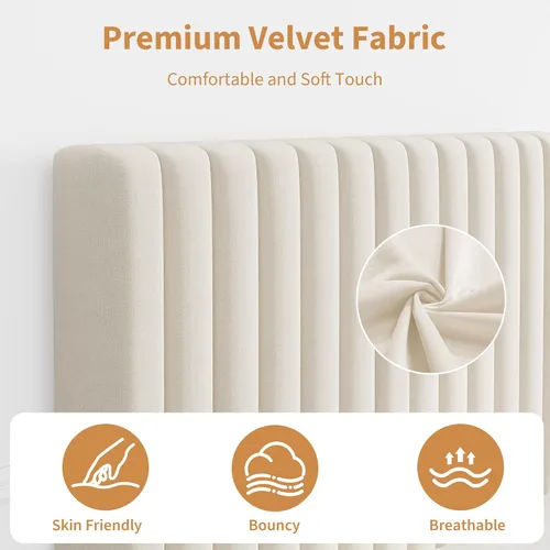 Vista 6 de IDEALHOUSE Base de cama individual con cabecera ajustable, plataforma tapizada de terciopelo, marco de cama tamaño individual, canal vertical Beige