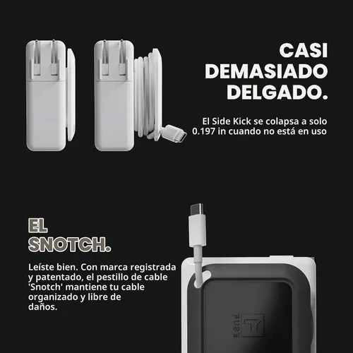 Vista 6 de Fuse Reel The Side Kick Organizador de Cables Plegable con Adaptador de Ángulo Recto USB-C Compatible con Cables de Carga de MacBook y PC y Gestión
