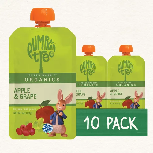 Vista 9 de Pumpkin Tree Peter Rabbit Organics, aperitivo de fruta 100% puro orgánico de manzana y uva, 4 onzas (Paquete de 10)