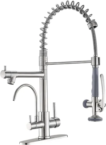 Vista 10 de Fapully Grifo de cocina comercial de oro cepillado con rociador desplegable