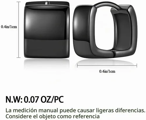 Vista 6 de Aretes de aro pequeños y gruesos para mujer, aretes hipoalergénicos simples Negro