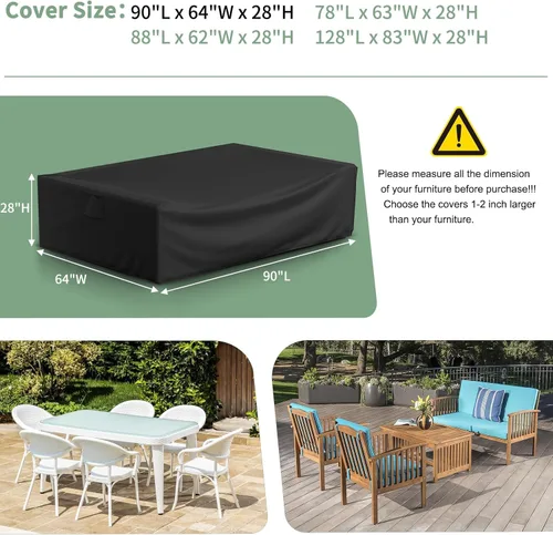 Vista 2 de Gasadar Fundas para Muebles de Patio Exterior Impermeables, 500D Oxford, Protección para Todo Clima, Fundas para Mesa de Patio para Conjunto de Negro