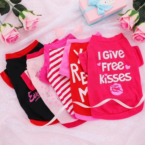 Vista 4 de Weewooday - 5 camisas para perros pequeños, camiseta para cachorros, chaleco de corazón, ropa para mascotas, talla M