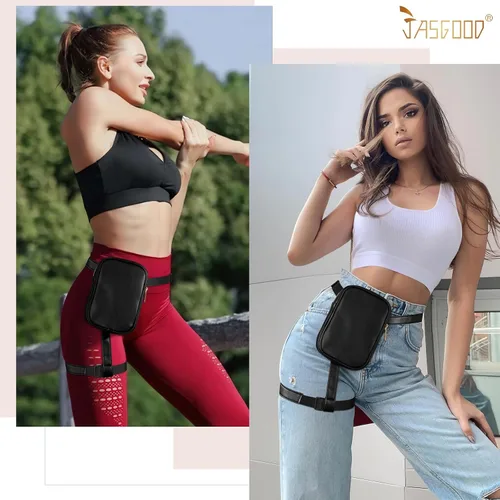 Vista 2 de JASGOOD Riñonera con arnés de muslo para mujer, bolsa de pierna caída, traje de Halloween, A-negro