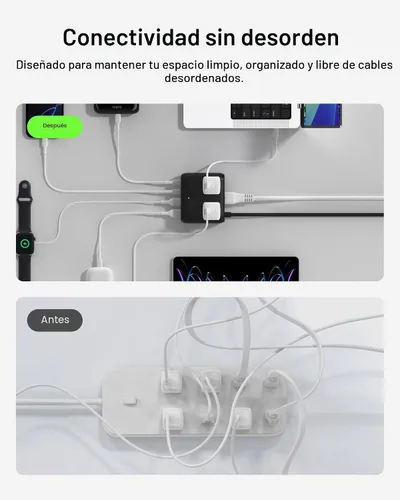 Vista 6 de Belkin GaN Estación de carga de 70 W, cargador USB C dual 7 en 1 con 3 salidas de CA, 2 puertos USB A, regleta de alimentación para iPhone, Apple