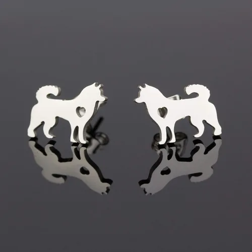 Vista 3 de Regalos Husky para mujer aretes de perno para mamá y perro plateado, Metal