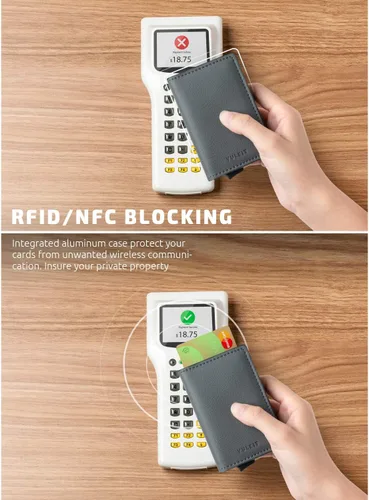 Vista 3 de VULKIT Tarjetero RFID Bloqueo de Cuero Automático Pop Up Cartera Aluminio Slim Pocket Tarjeta de Visita