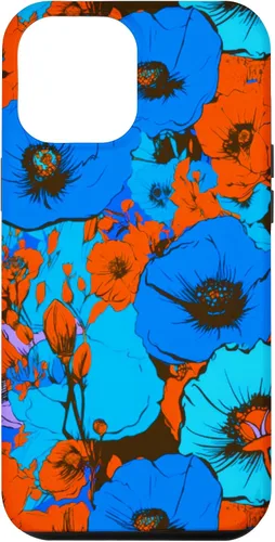 Vista 6 de Funda para iPhone 14 Pop Art Retro Floral Cobalto Azul Naranja Diseño de Flores