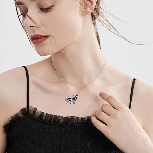 Vista 5 de YFN Collar de lobodragón de plata de ley con colgante de lobo para mujeres y hombres