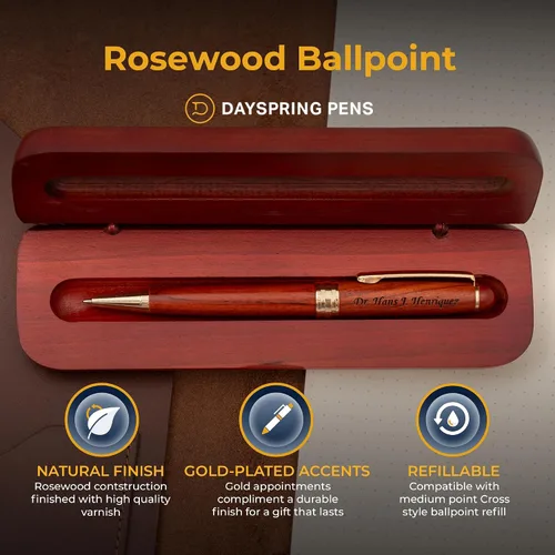 Vista 4 de Dayspring Pens Bolígrafo y estuche de madera médica grabada Diseño caduceo con grabado de nombre personalizado Regalo para médicos, enfermeras