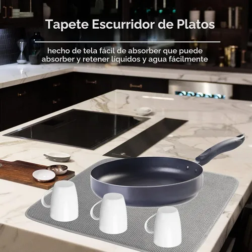 Vista 5 de Paquete de 2 alfombrillas de microfibra para secar platos, escurridor de platos absorbente para encimera de cocina, almohadillas de secado de platos