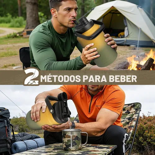 Vista 2 de NATURE PIONEOR Botella de agua táctica de 128 oz/1 galón con bolsa para Marrón verde
