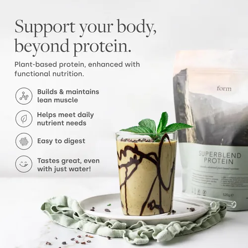 Vista 2 de Form Superblend Protein - Proteína vegana en polvo con superalimentos, vitaminas y minerales, 0.71 onzas de proteína a base de plantas por porción