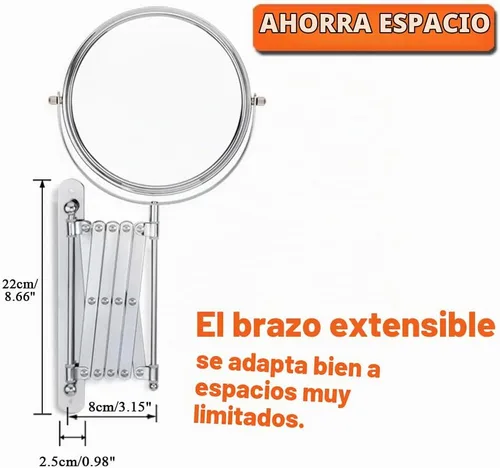 Vista 6 de Espejo extensible Welllink de 7 pulgadas, 3X y 1X cromado 3