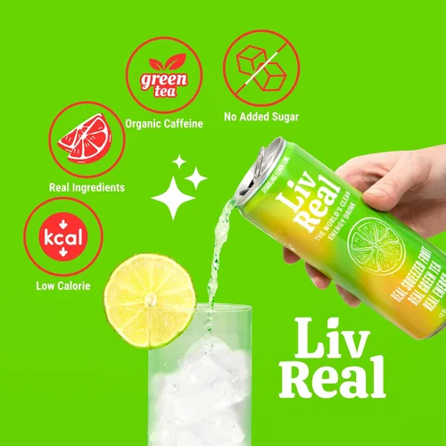 Vista 8 de LivReal Clean Energy Drink – Té Verde Orgánico Cafeína 125mg + L-Teanina 100mg – Fruta Real, Sin Edulcorantes ni Saborizantes – Vitamina C