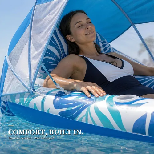 Vista 6 de Pool Float for Adults with Canopy, Inflatable Chair Lounge Floaties with Adjustable Sun Shade Cover, Drink Holder, Ergonomic Headrest