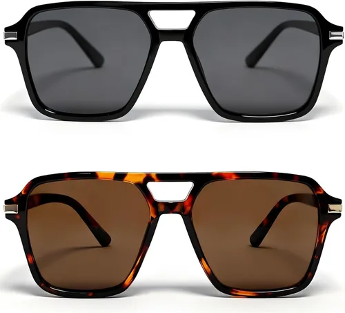Vista 7 de VISOONE Black Retro Square Aviator Sunglasses Women Men
