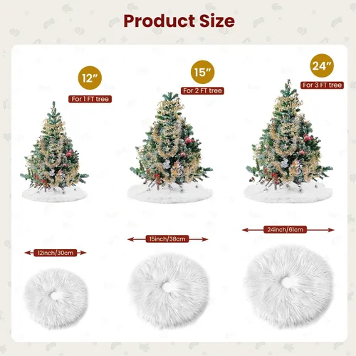 Vista 5 de IMucci Falda de árbol blanca de piel de lana de 15 pulgadas, falda pequeña para árbol de Navidad, falda de terciopelo de felpa blanca como la nieve