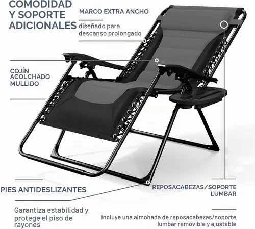 Vista 5 de Nestl Silla acolchada de gran tamaño de gravedad cero, silla de salón Gris / Negro