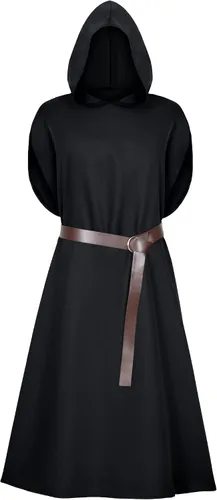 Vista 3 de Disfraz renacentista de caballero con capucha, capa de guerra, medieval, elegante, elegante, para cosplay, cinturón, conjunto de accesorios