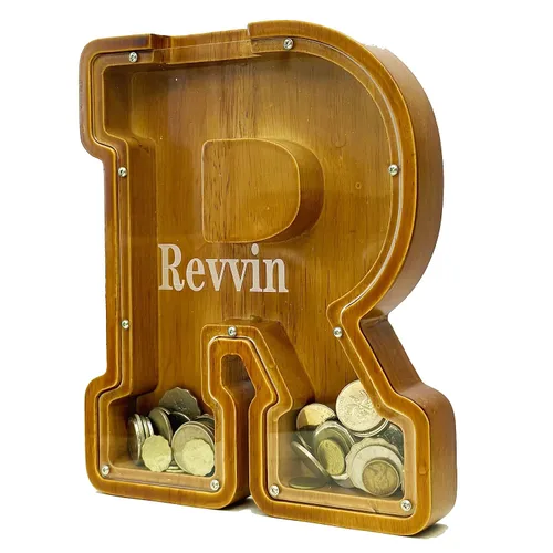 Vista 24 de Alcancía personalizada grande de madera con letras, alcancía de monedas, alcancía personalizada con nombre, puede usarse como regalo de Navidad