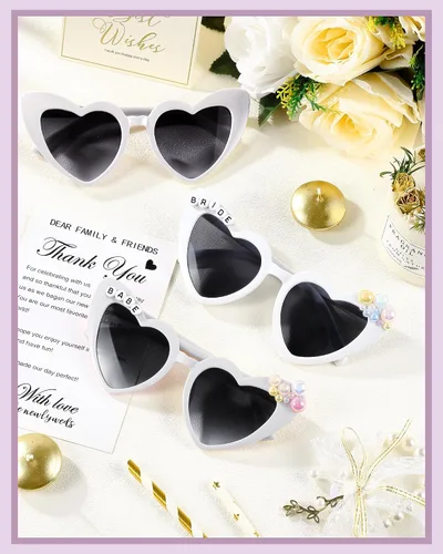 Vista 4 de Xuhal 12 pares de gafas de sol para fiesta de San Valentín, con forma de corazón, para despedida de soltera, con cuentas de letras, perlas