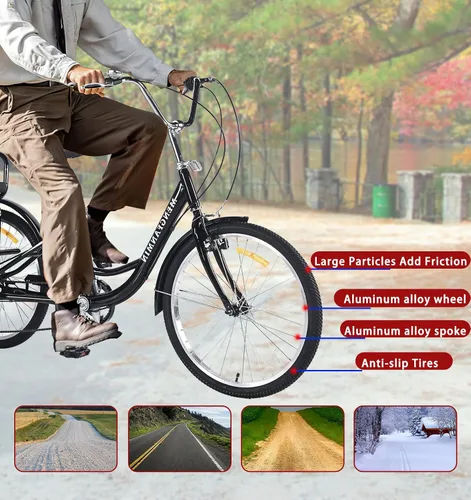 Vista 5 de Triciclo para adultos de 7 velocidades, triciclo para adultos con asiento trasero para damas, bicicletas de 3 ruedas de 24 pulgadas, triciclo