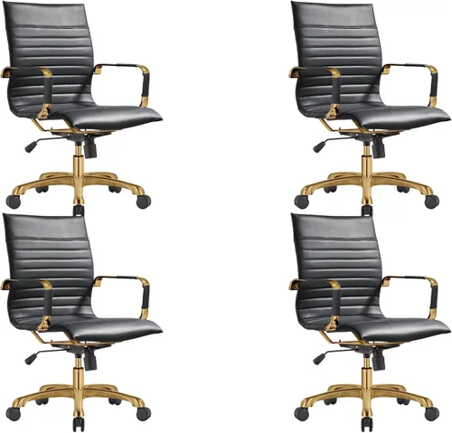 Vista 10 de LeisureMod Harris Silla de oficina con almohadilla suave, silla ejecutiva de piel sintética con base de acero dorado, altura ajustable, bloqueo