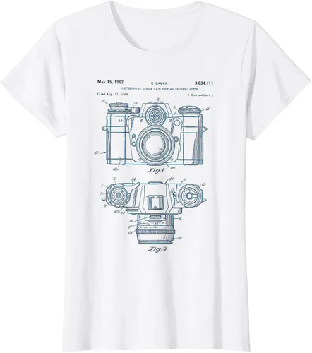 Vista 13 de Fotografía amante regalo cámara vintage esquema camiseta Negro