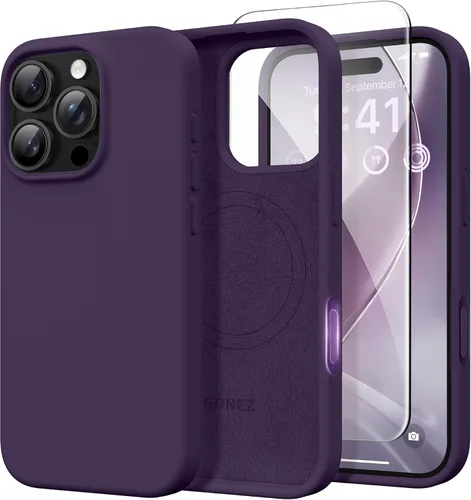 Vista 227 de GONEZ Funda magnética para iPhone 14, compatible con Magsafe, con protector de pantalla + protector de cámara, forro de microfibra antiarañazos