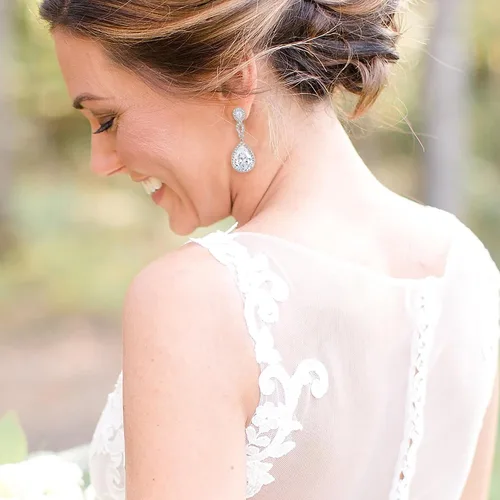 Vista 2 de EVER FAITH Aretes de boda de circonita cúbica para mujeres, novias, piedra natal de cristal austriaco, boda, 8 formas infinitas, aretes colgantes