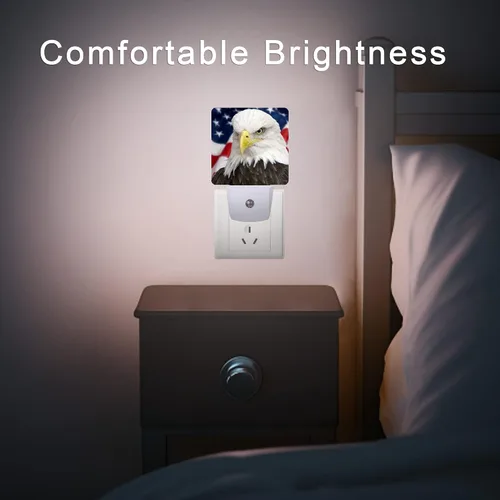 Vista 7 de Luz nocturna de bandera estadounidense, luces nocturnas de águila de 0.5 W, apta para dormir, para niños y niñas, lámpara LED con sensor de Bandera
