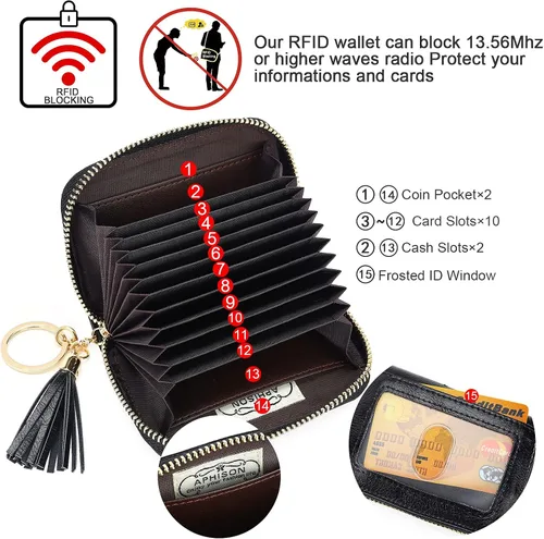 Vista 3 de APHISON RFID - Porta tarjeta de crédito con cremallera carteras pequeñas para mujer en cuero estilo girasol para mujer y niña caja de regalo 1927