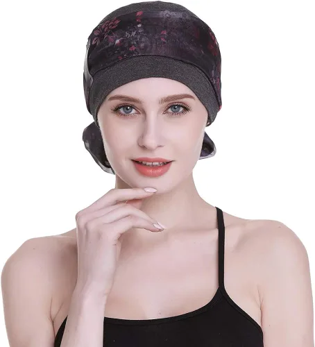 Vista 2 de Elegante gorro de quimioterapia con bufandas sedosas para mujeres con cáncer para pérdida de cabello