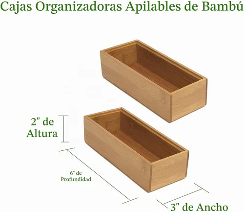 Vista 2 de Lipper International 8180S Caja organizadora de cajones apilables de madera de bambú, 3 x 6 pulgadas, juego de 2