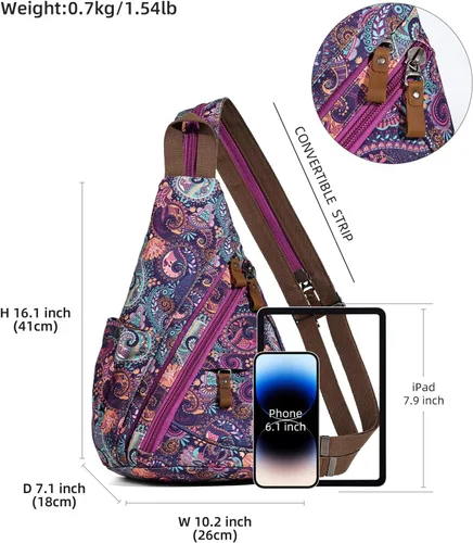 Vista 2 de KL928 Mochila de Lona Tipo Bandolera - Mochila Cruzada Pequeña para Hombro, Mochila Informal Diurna, Mochila para Hombre y Mujer (Versión Grande)