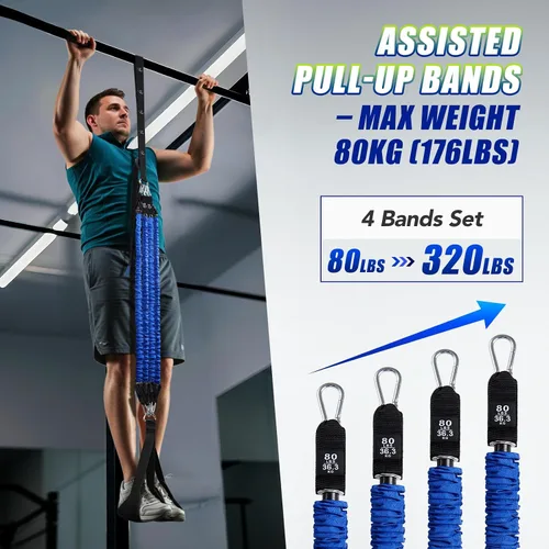 Vista 4 de ALongSong - Bandas de asistencia para dominadas con pedal de soporte para pies - Bandas de resistencia de servicio pesado mejoradas ajustables
