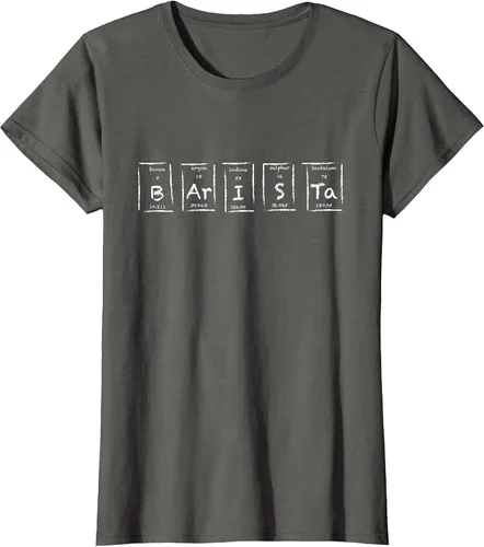 Vista 28 de Barista Espresso Latte Cappuccino Coffee Periodic Table T-Shirt Asphalt Grey