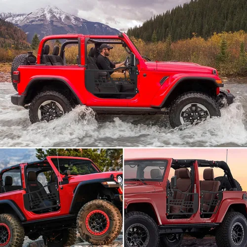 Vista 4 de Puertas tubulares todoterreno Safari con espejo lateral compatibles con Jeep Wrangler JK 2007-2018 – Juego de 2 puertas de tubo medio para aventura
